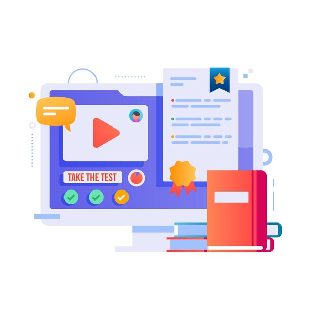 Certificazione online con libri e computer