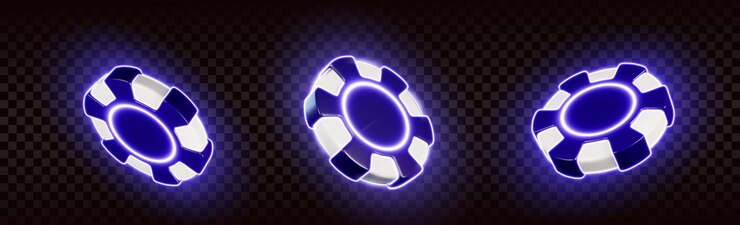 Vettore gratuito chip di casinò volanti con luce blu al neon