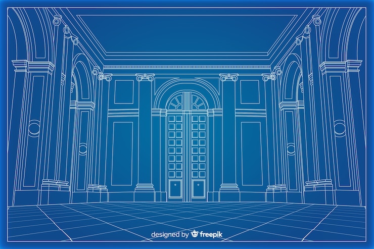 Vettore gratuito cianografia 3d arhitectural di una costruzione