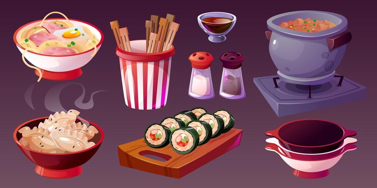 Vettore gratuito cibo coreano per il menu di caffè e ristoranti