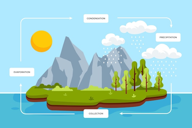 Ciclo dell'acqua disegnato a mano