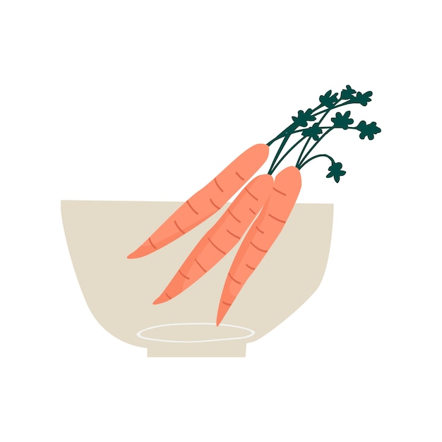 Ciotola con il vettore dell&#39;ingrediente sano delle carote