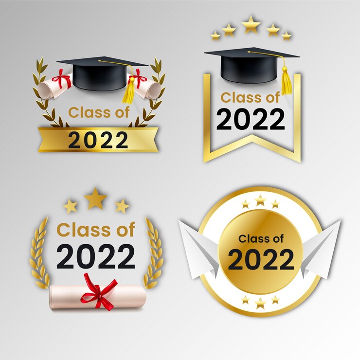 Vettore gratuito classe realistica della collezione di badge 2022