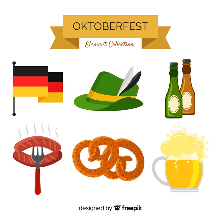 Vettore gratuito classica collezione di elementi oktoberfest con design piatto