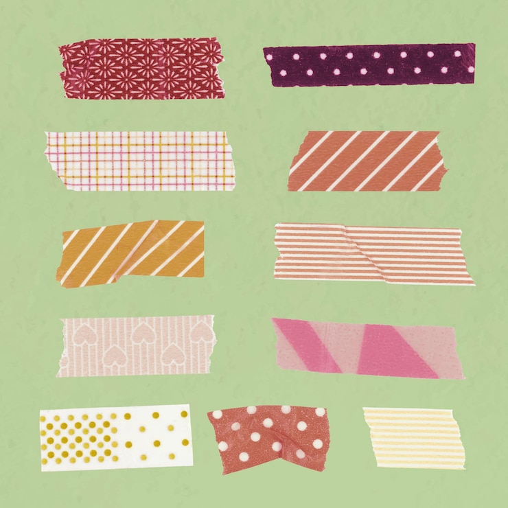 Vettore gratuito clipart di nastro washi colorato, modello carino, set vettoriale di elementi collage