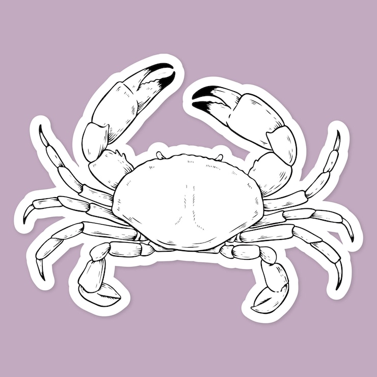 Vettore gratuito clipart in bianco e nero dell'annata del granchio di vettore