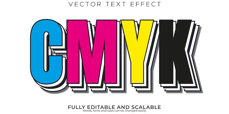 Vettore gratuito cmyk design effetto testo stampa modificabile e stile testo colorato