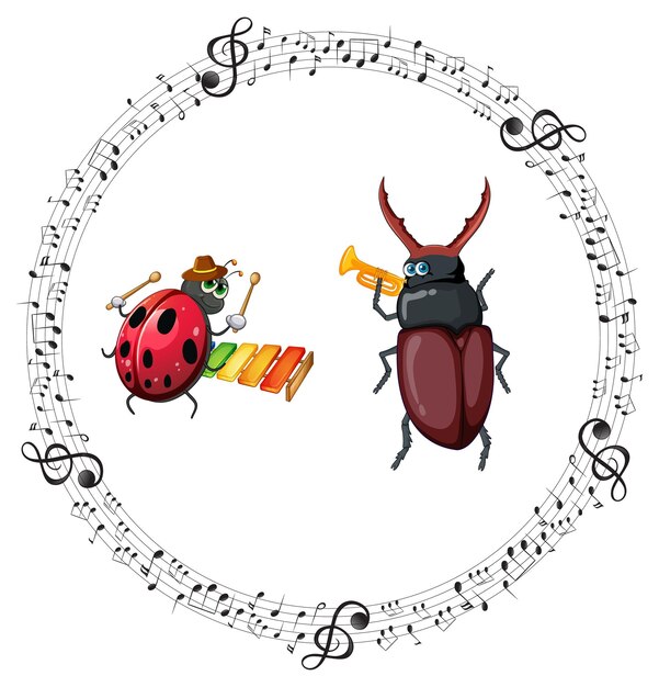 Coccinella e scarabeo che suonano musica