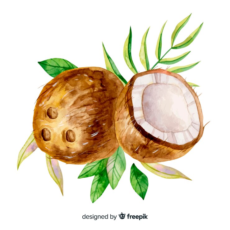 Vettore gratuito cocco tropicale dell'acquerello con foglie