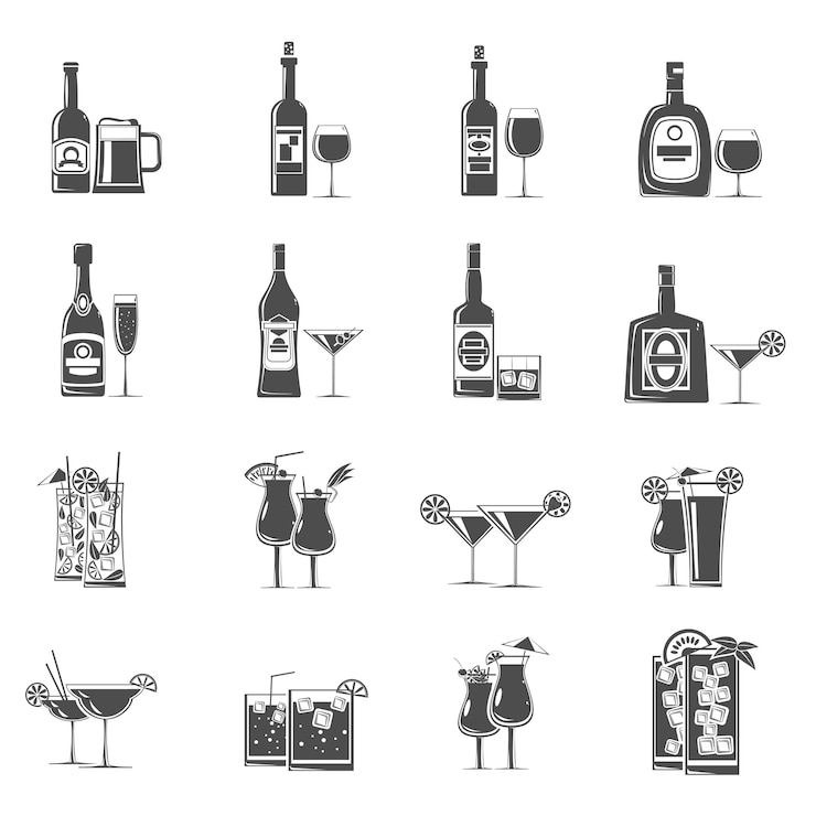 Vettore gratuito cocktail icone nere