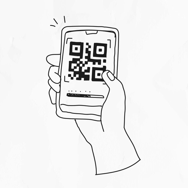Codice QR vettore pagamento senza contanti COVID-19 doodle illustrazione