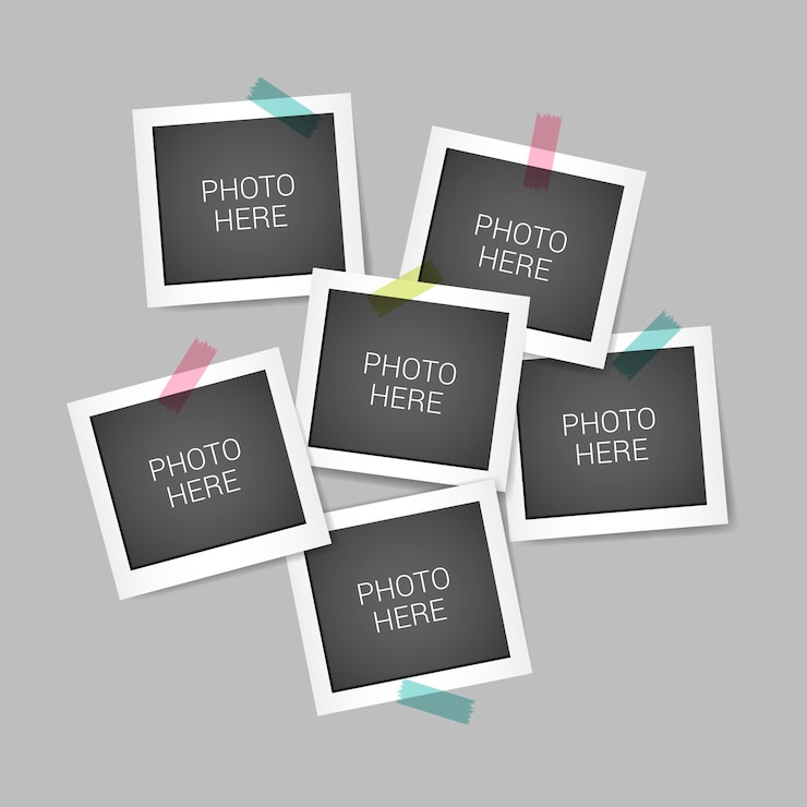 Vettore gratuito collage di foto istantanee con design realistico