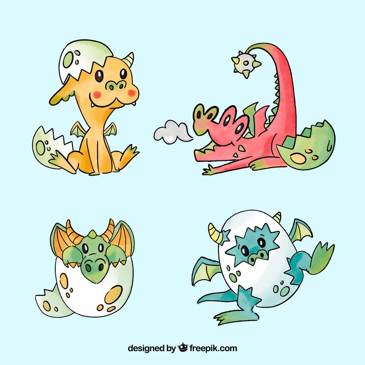 Vettore gratuito collectio del personaggio del drago del bambino disegnato a mano