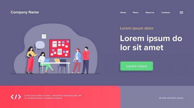 Colleghi che lavorano insieme sul modello web del progetto. Dipendenti del fumetto che condividono idee e competenze per il successo dell'azienda