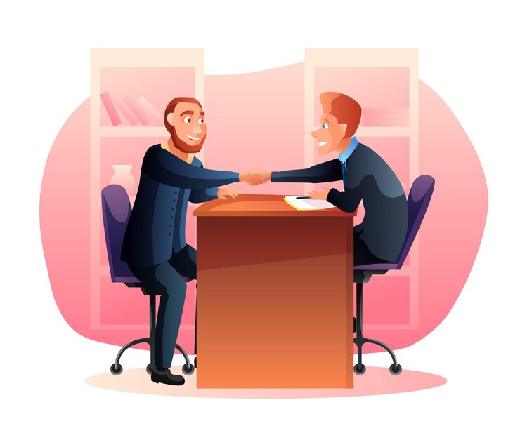 Vettore gratuito colleghi che stringono la mano agente delle risorse umane e dipendente trattative di successo colloquio di lavoro dipendente che assume accordi di partnership commerciali per la cooperazione