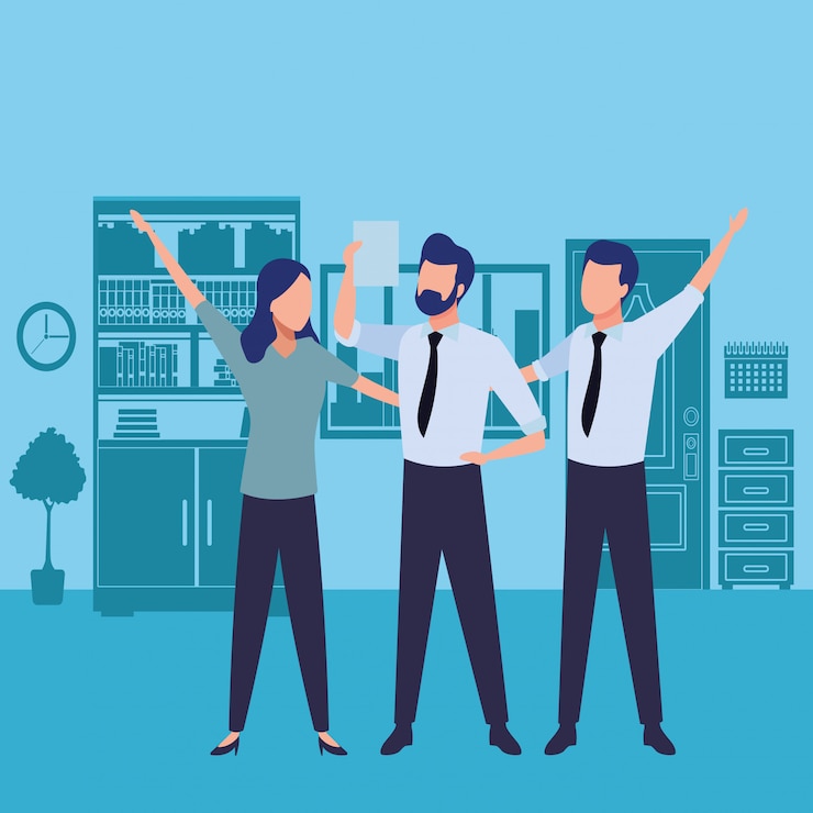 Vettore gratuito colleghi di lavoro con forniture per ufficio