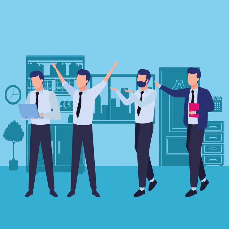 Vettore gratuito colleghi di lavoro con forniture per ufficio