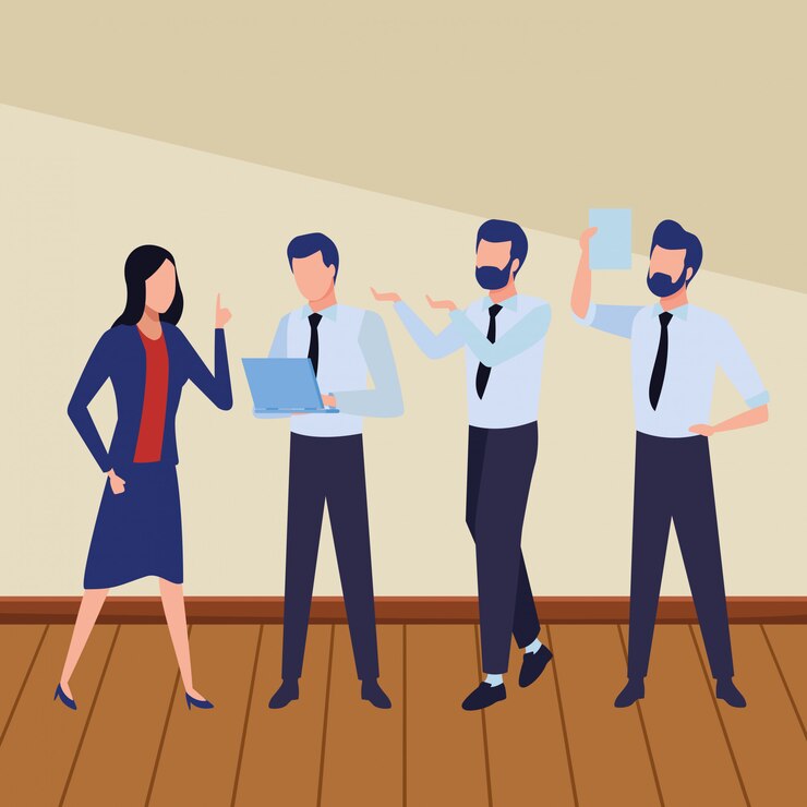 Vettore gratuito colleghi di lavoro con forniture per ufficio
