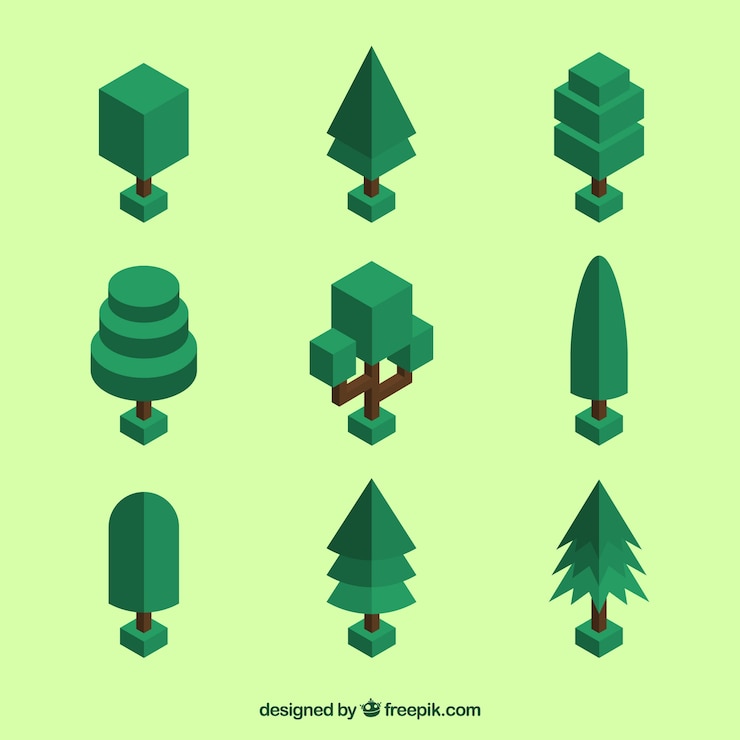 Vettore gratuito collezione albero isometrica