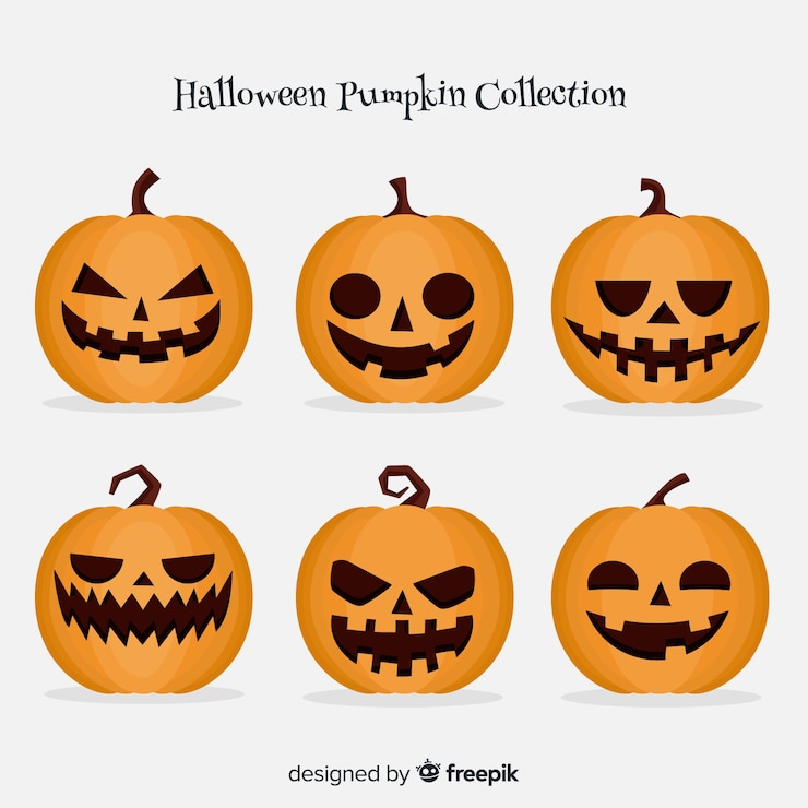 Vettore gratuito collezione classica zucca di halloween con design piatto