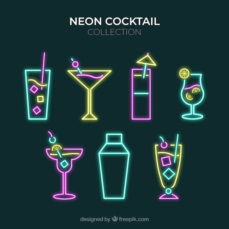 Vettore gratuito collezione cocktail con stile luci al neon