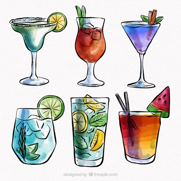 Collezione cocktail tropicale con stile acquerello