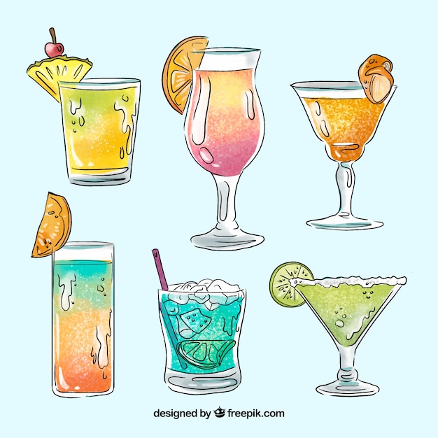 Collezione cocktail tropicale con stile acquerello
