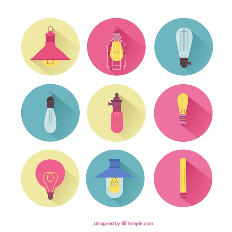 Vettore gratuito collezione colorata di lampadine