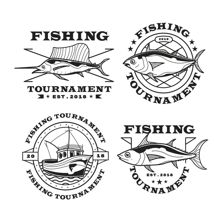 Vettore gratuito collezione dettagliata di badge da pesca vintage