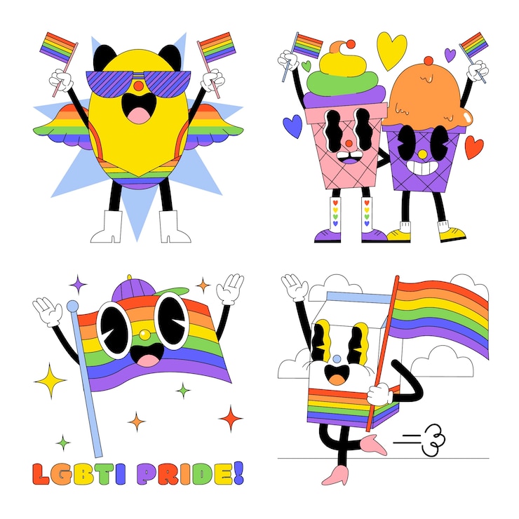 Vettore gratuito collezione di adesivi acid lgbti pride