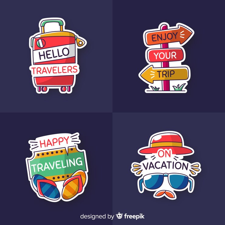 Vettore gratuito collezione di adesivi da viaggio