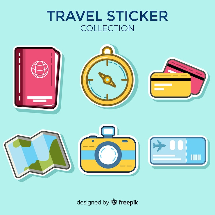 Vettore gratuito collezione di adesivi da viaggio
