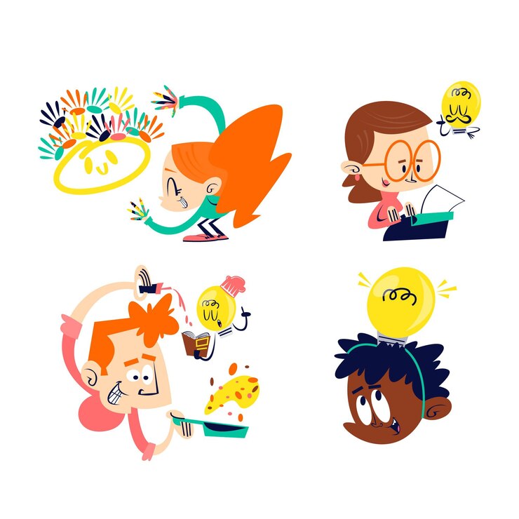 Vettore gratuito collezione di adesivi di creatività dei cartoni animati