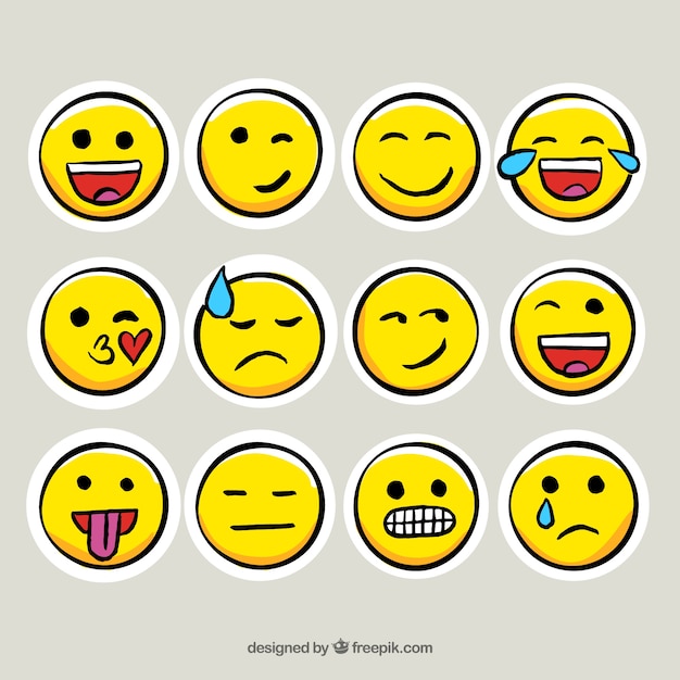 Collezione di adesivi emoticon in stile disegnato a mano