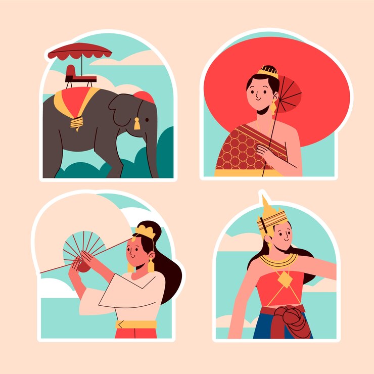 Vettore gratuito collezione di adesivi ingenuo thailandia