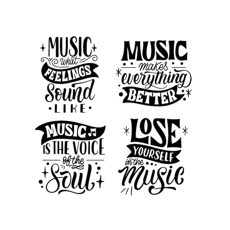 Vettore gratuito collezione di adesivi musicali con scritte nere