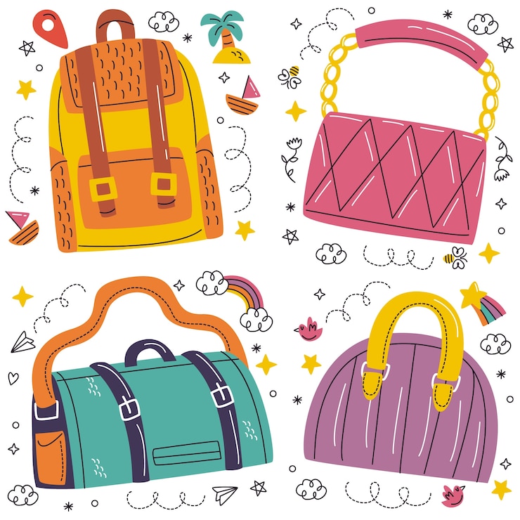 Vettore gratuito collezione di adesivi per borse e valigie doodle