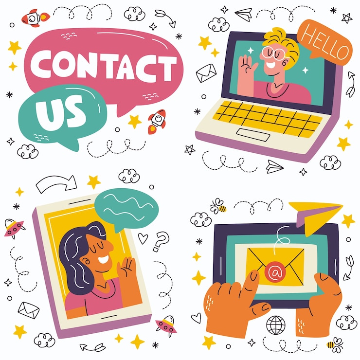 Vettore gratuito collezione di adesivi per contatti e comunicazioni doodle