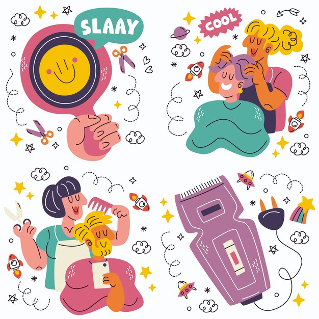 Collezione di adesivi per parrucchiere Doodle