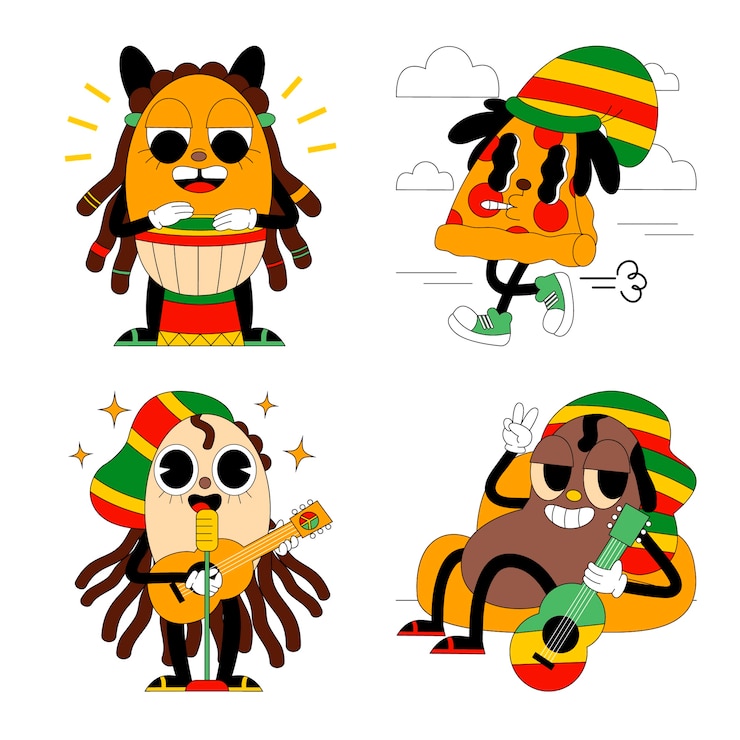Vettore gratuito collezione di adesivi per persone acid rasta