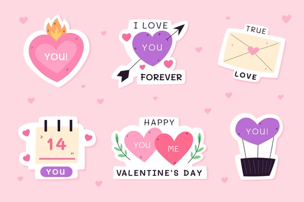 Collezione di adesivi piatti di San Valentino