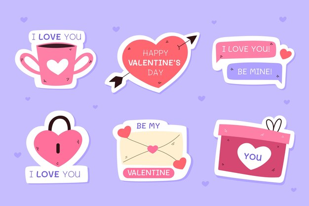 Collezione di adesivi piatti di San Valentino