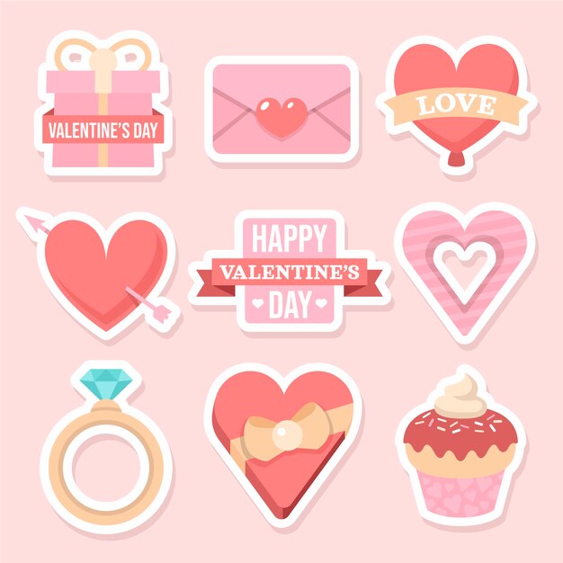 Collezione di adesivi piatti di San Valentino