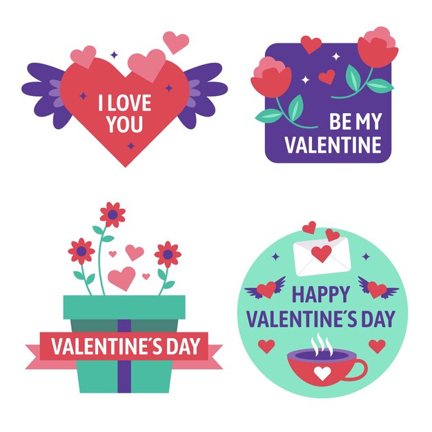 Collezione di adesivi piatti di San Valentino
