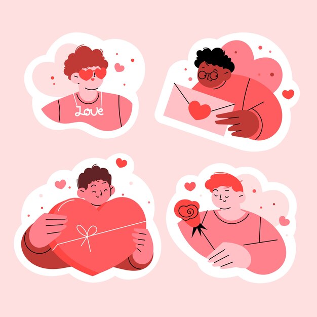 Collezione di adesivi piatti di San Valentino