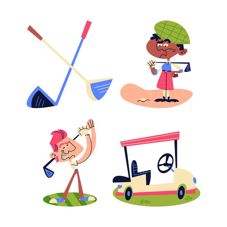 Vettore gratuito collezione di adesivi retro di cartoni animati per il golf