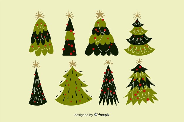 Collezione di alberi di Natale disegnati a mano