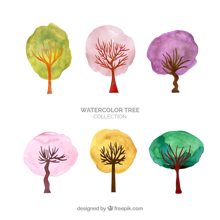 Vettore gratuito collezione di alberi in stile acquerello