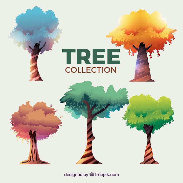 Vettore gratuito collezione di alberi in stile realistico