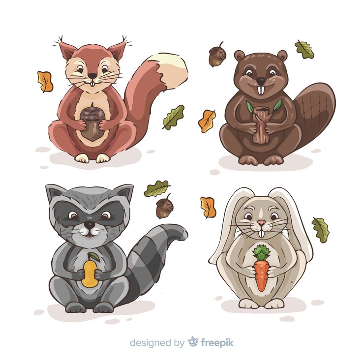 Vettore gratuito collezione di animali autunnali disegnati a mano